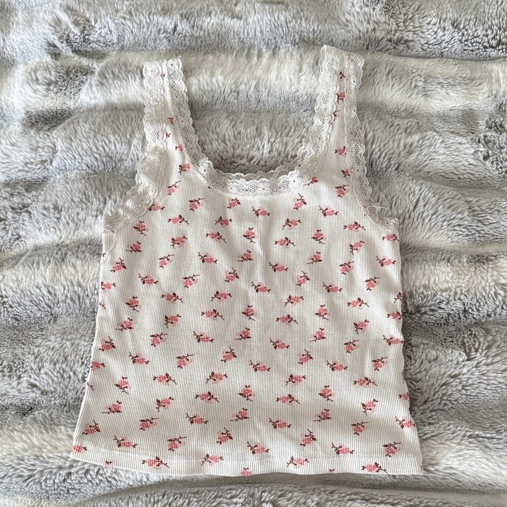 ABOUND Floral Lace Trim Tank Top
